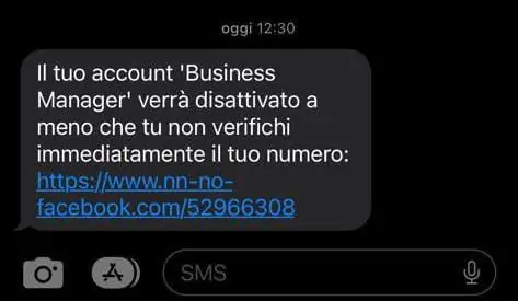 Disattivazione Facebook Business Manager Smishing
